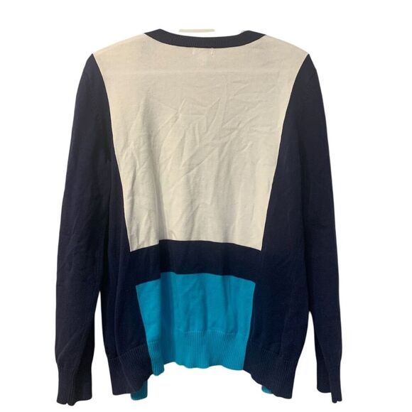 Izod Women's V-Neck Color Block cotton Blue Cardigan Sweater Size L Multicolor - Picture 5 of 7